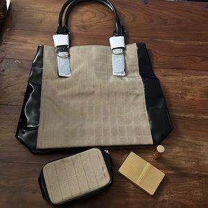 Estee Lauder bag, cosmetic bag eyeshadow and lipstick